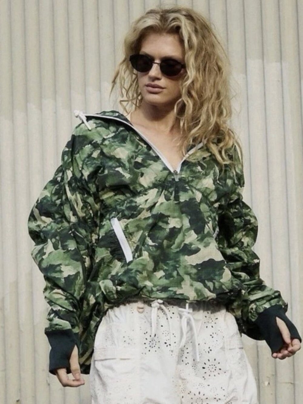 NWOT Free People Movement Happy Camper Hiking Pullover Jacket Green Camo Small
